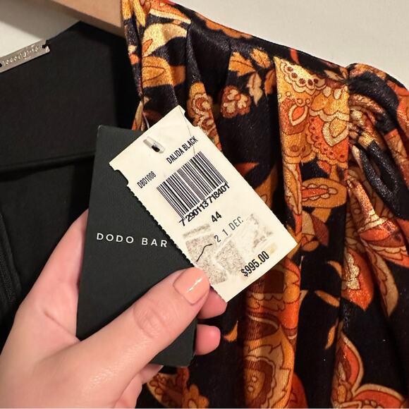NWT DODO BAR OR Velvet Orange Black Floral Long Sleeve Mini Dress 44 8 - Picture 10 of 11